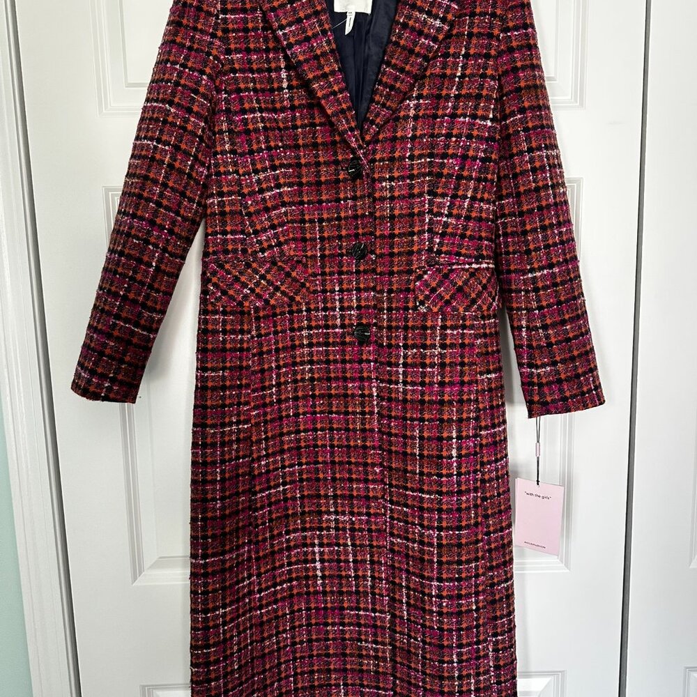 NWT - Avec Les Filles Tweed Single Breasted Maxi Coat - Pink Woven XSmall